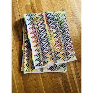 Rainbow White Handmade Throw Crochet & Needlepoint Vintage Beautiful Colorful